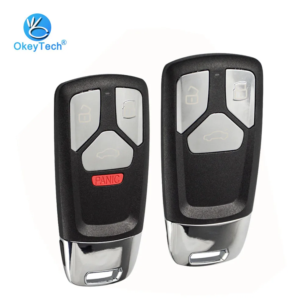 OkeyTech 3/4 Button Remote Smart Key Card Auto Car Key Shell Fob for Audi TT A4 A5 S4 S5 Q7 SQ7 2017 & Uncut Blank Insert Blade