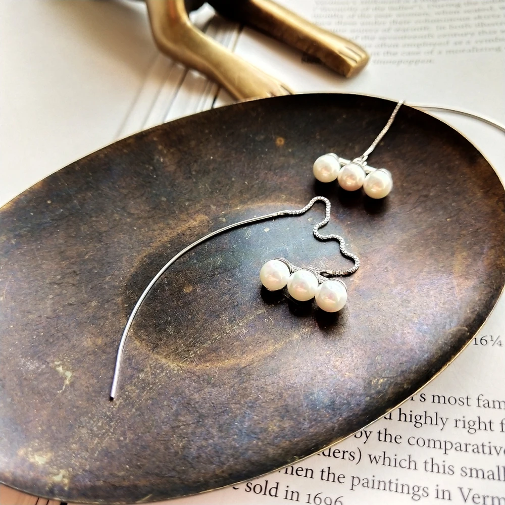 Korean Design Ladies Shell Pearl Adjustable Long Line Drop Earring in 925 Sterling Silver With Sticks Slide Earrings For Party | Украшения