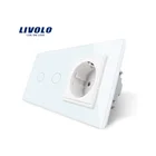 Настенная розетка Livolo 16 А, панель из белого хрусталя, сенсорный выключатель с настенной розеткой, VL-C702-11VL-C7C1EU-11