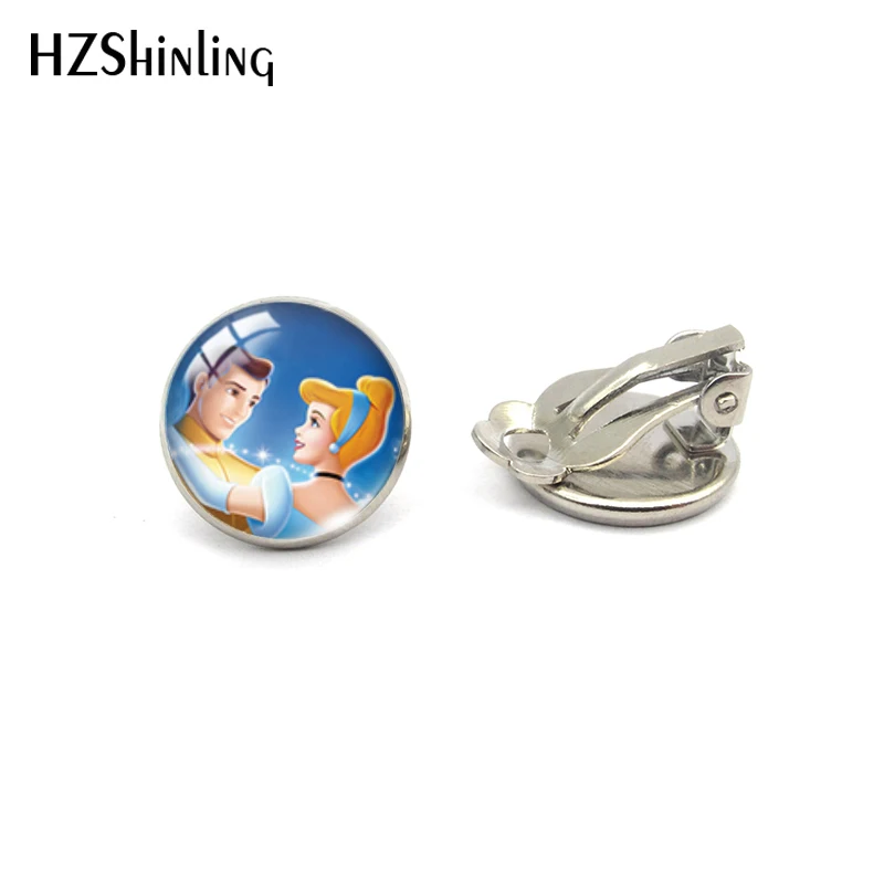 Silver-5 Новая мода Серебряный Бронзовый Мультфильм Золушка милый персонаж клипсы стеклянные подвески ювелирные изделия - Окраска металла: Silver-5