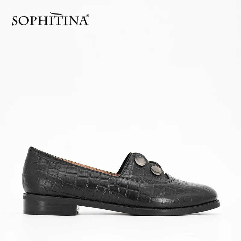 Женские офисные туфли SOPHITINA черные из натуральной овечьей кожи на плоской