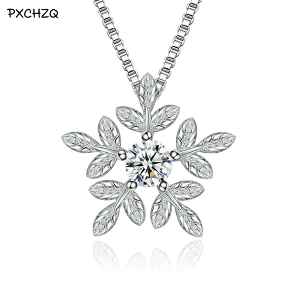 PXCHZQ silver necklace pendant female sweet leaf snowflake luxury AAA cubic zirconia fashion jewelry | Украшения и аксессуары