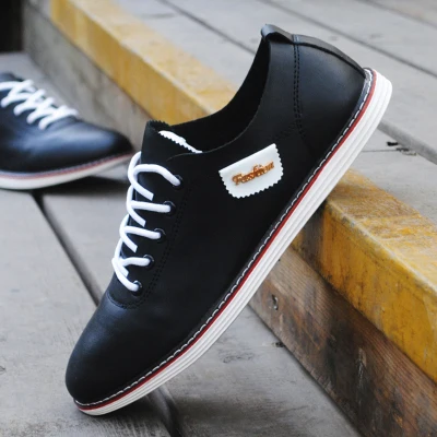5259 Black Autumn Winter Men Shoes Breathable Men's Casual Shoes Pu Leather Flat Shoes Lace-Up Man Shoes Comfortable Outdoor White Sneakers - Цвет: 5259 Black