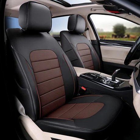 AutoDecorun чехол для автокресла из натуральной кожи для Land Rover freelander 2 аксессуары чехлы для сидений Защитные подушки набор 2007 - Название цвета: Black X Coffee