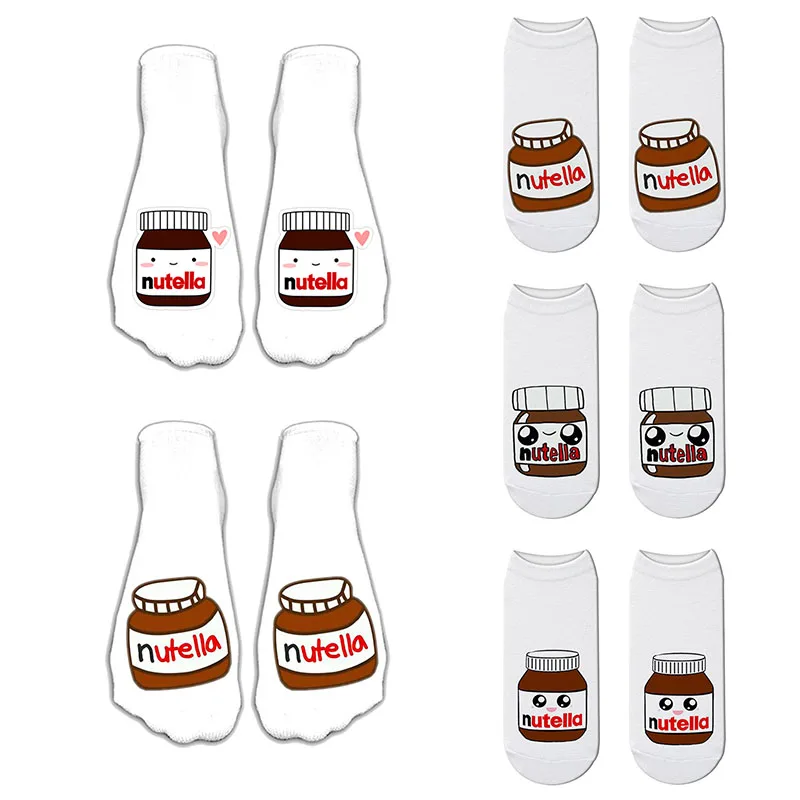 Kawaii Nutella/носки с 3D принтом женские милые носки хлопковые с забавным Femme Повседневные популярные корейские носки до щиколотки Spaort Sox
