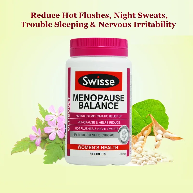 Австралийский Swisse Menopause Баланс Здоровье женщин снижение горячей смывки ночные потливость проблемы сна раздражительность