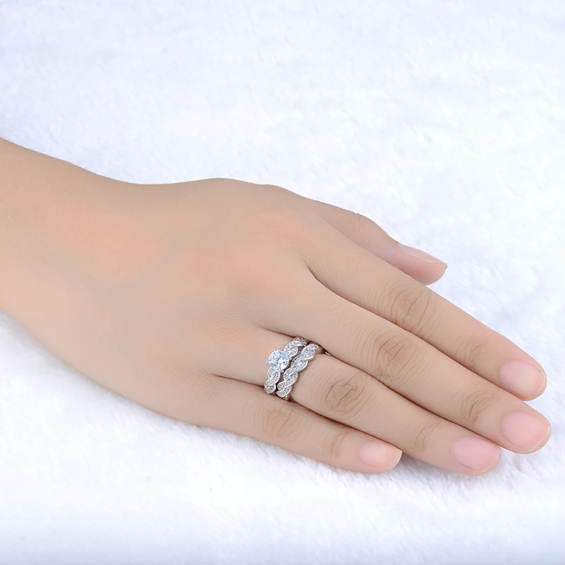 Свадебные наборы обручальные кольца 2 шт Модные для женщин CZ парные белого золота