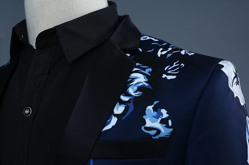 Модный повседневный костюм PYJTRL темно-синий с цветочным принтом брюки для свадьбы - Фото №1