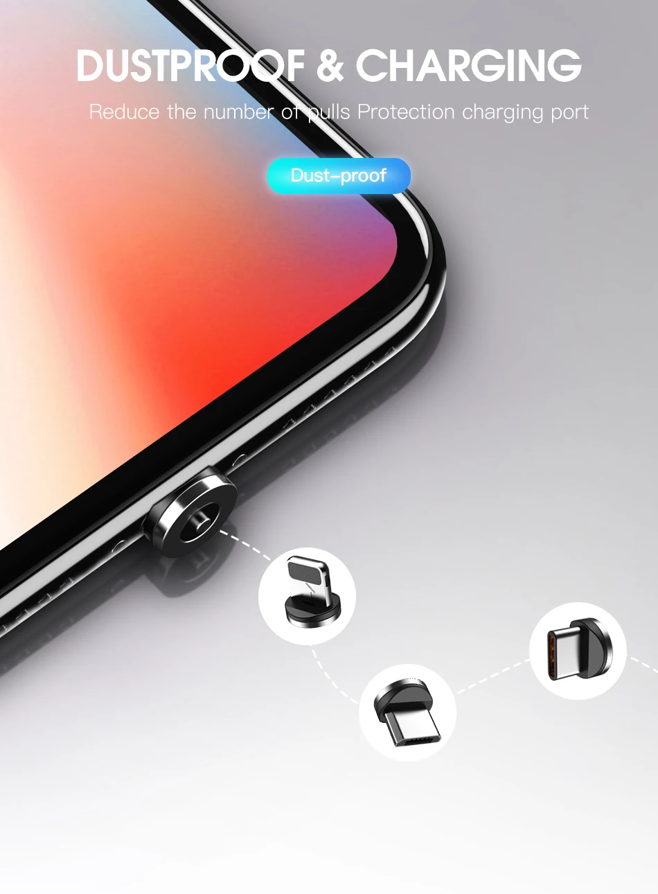 ACCEZZ Магнитный зарядный кабель для iPhone XS, XR, X, 7, samsung, S9, htc, 3 в 1, магнитное зарядное устройство, освещение, Micro usb, Тип C, USB светодиодный провод