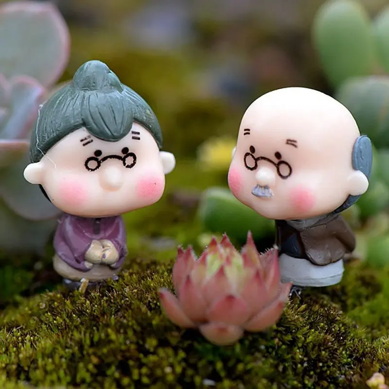 Home Mini PVC Cute Old Couples Figurines Cute Old Lovers Dolls for Home Garden Decor Fairy Garden Miniatures Ornaments 4Pcs