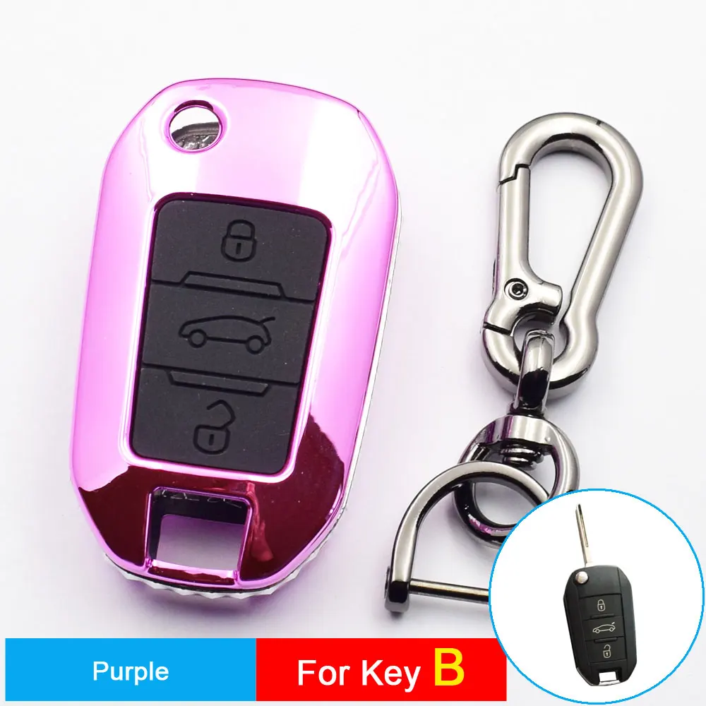 Purple-Key B Карбоновый чехол для автомобильного ключа для Citroen C4 Grand Xsara Picasso C5 Elysee C-quarttre C3 XR Berlingo кактус Пежо чехол дистанционного брелока сумка - Название цвета: Purple-Key B