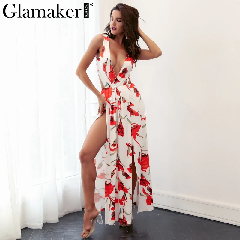 Glamaker длинное пляжное платье с цветочным принтом и открытой спиной женское