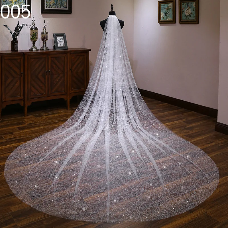 

Popodion Sequin Wedding Accessories 3.5 Meters Wedding Veil Cathedral Wedding Veil Bridal Long Veils WAS10143