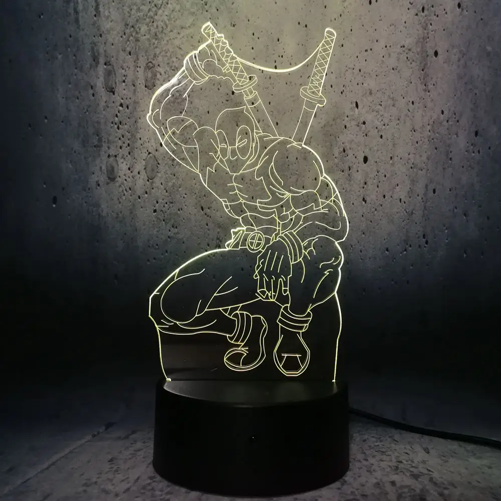 Дэдпул 3D USB Светодиодная настольная лампа мультяшный RGB Ночной светильник