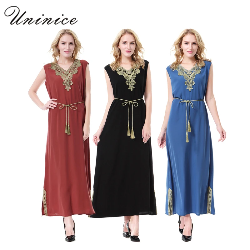 Женское мусульманское длинное платье туника Abaya Jalabiya Emboridery длинный исламский
