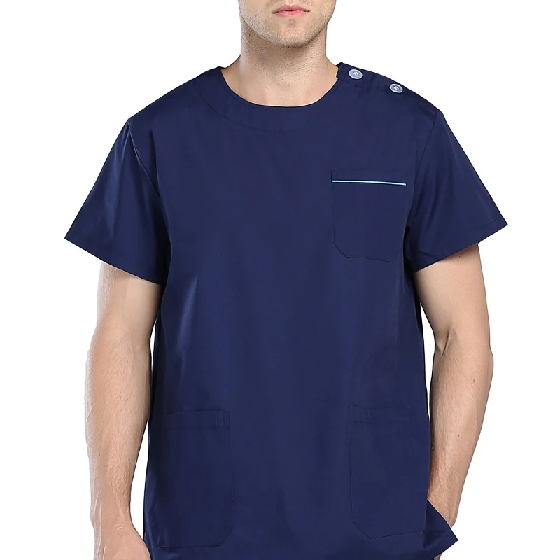 blue suits Высокое качество короткий рукав круглый воротник медицинский скраб костюмы с регулируемыми плечевыми кнопками медицинская одежда для мужчин - Цвет: blue suits