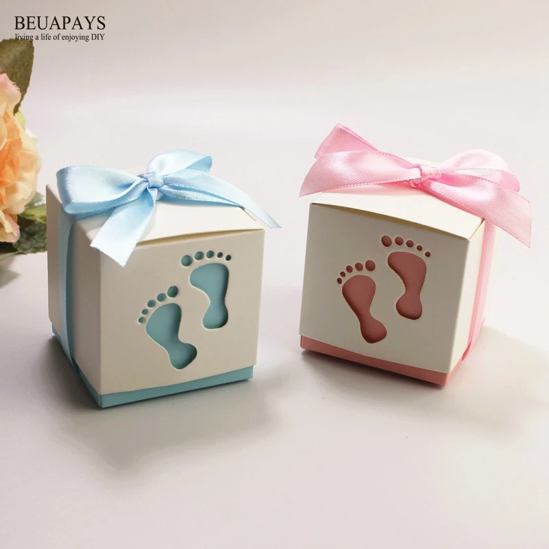 60 шт. Симпатичные Ноги корзину Baby shower коробка конфет это мальчик это девочка День рождения упаковка подарочная коробка DIY полые Европейский коробка конфет