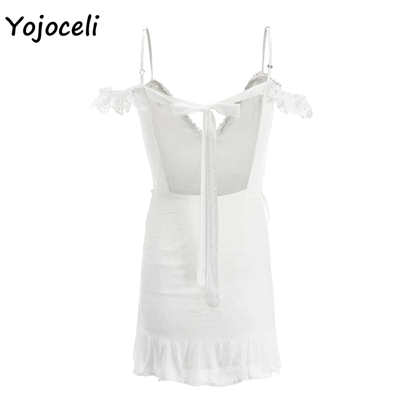 Yojoceli, сексуальное кружевное платье, вязаное крючком,, летнее, сексуальное, с запахом, кружевное платье, бохо, Пляжное, вечерние, на бретелях, сарафан
