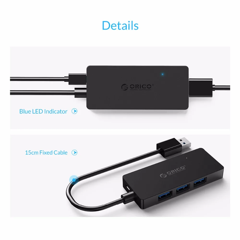 Прямоугольный мини хаб ORICO с 4 портами USB 3 0 и функцией OTG для ОС Windows Mac черный/белый