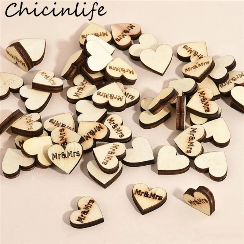 Chicinlife 50Pcs 2cm Wooden Mr&ampMrs Heart Confetti Wedding Party Decoration DIY Crafts Bride Groom Favors Table Scatter Supplies | Дом и сад