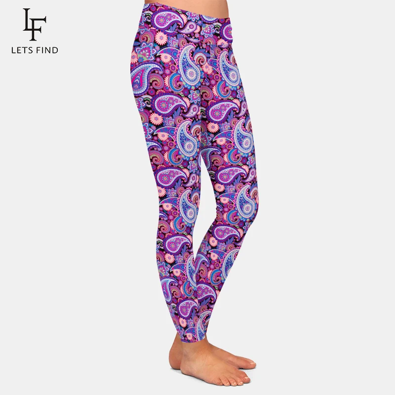 LETSFIND New Design 3D Paisley Print Women High Waist Leggings Fashion 220gsm Double Side Brushed Milk Silk Fitness Leggings