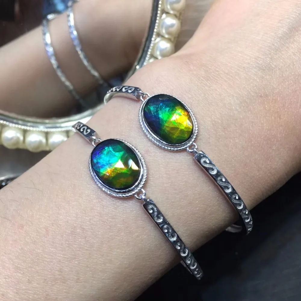 Fine Jewelry канада происхождения 925 Серебро S925 чистого серебра настоящий аммонит женские браслеты для женщин тонкие браслеты