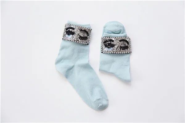 light blue Носки в стиле Харадзюку; летние носки; блестящие носки с бусинами и глазами для девочек; Kawaii; блестящие короткие носки; хипстерские носки; Chaussette Femme Calcetines Mujer - Цвет: light blue