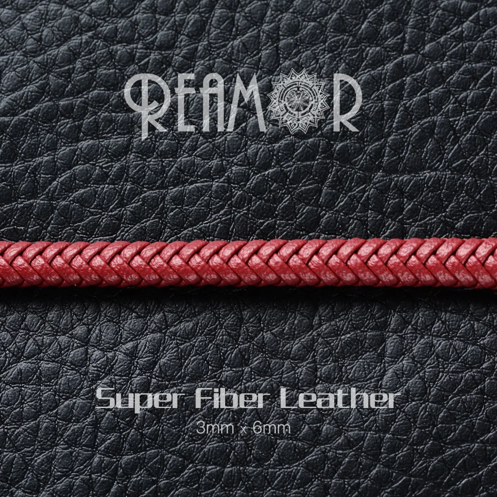 Кожаный браслет REAMOR черный красный 6*3 мм супер-волоконная плетеная веревка для