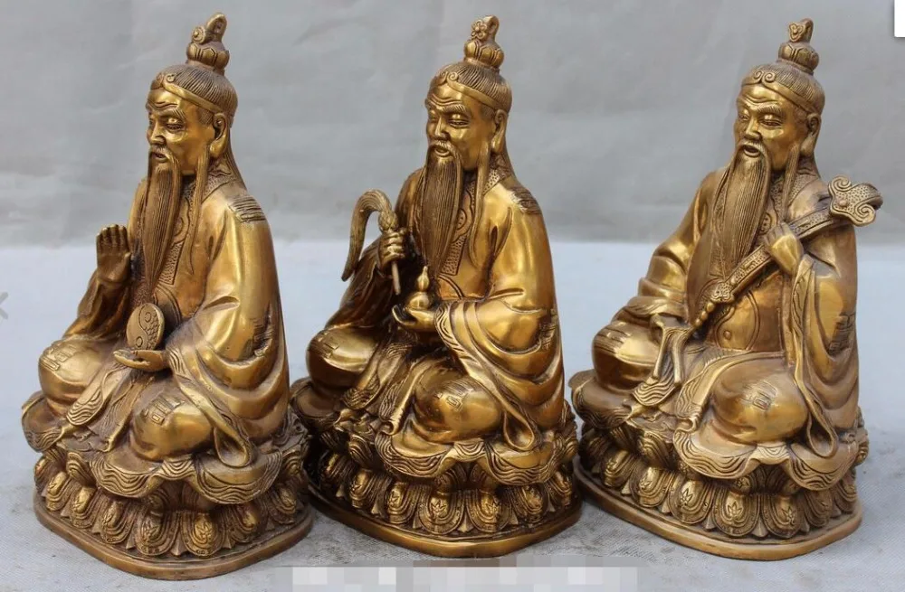 10 &quotКитайский Даосизм Бронзовый Sanqing вид 3 Богов Талисман На Дракон Ruyi Полный