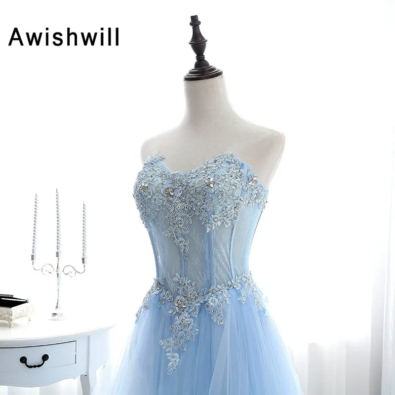 Vestido Formatura Элегантные Длинные Выпускные платья длиной до пола бисерные Аппликации Тюль А-силуэта на шнуровке сзади Вечерние вечернее платье