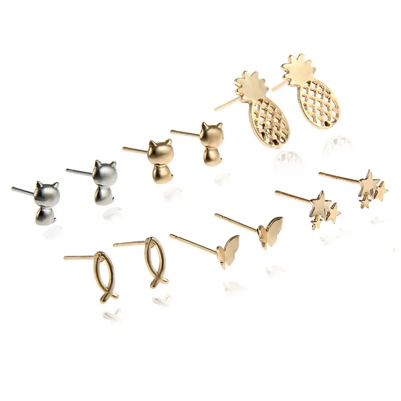 Набор серег гвоздиков из сплава в виде ананаса 6 пар|pineapple stud earrings|stud earringsstud earrings for