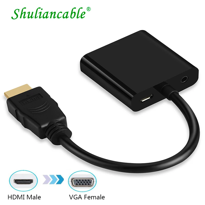 Shuliancable HDMI к VGA адаптер папа Famale конвертер 1080P цифро аналоговый видео аудио для HDTV