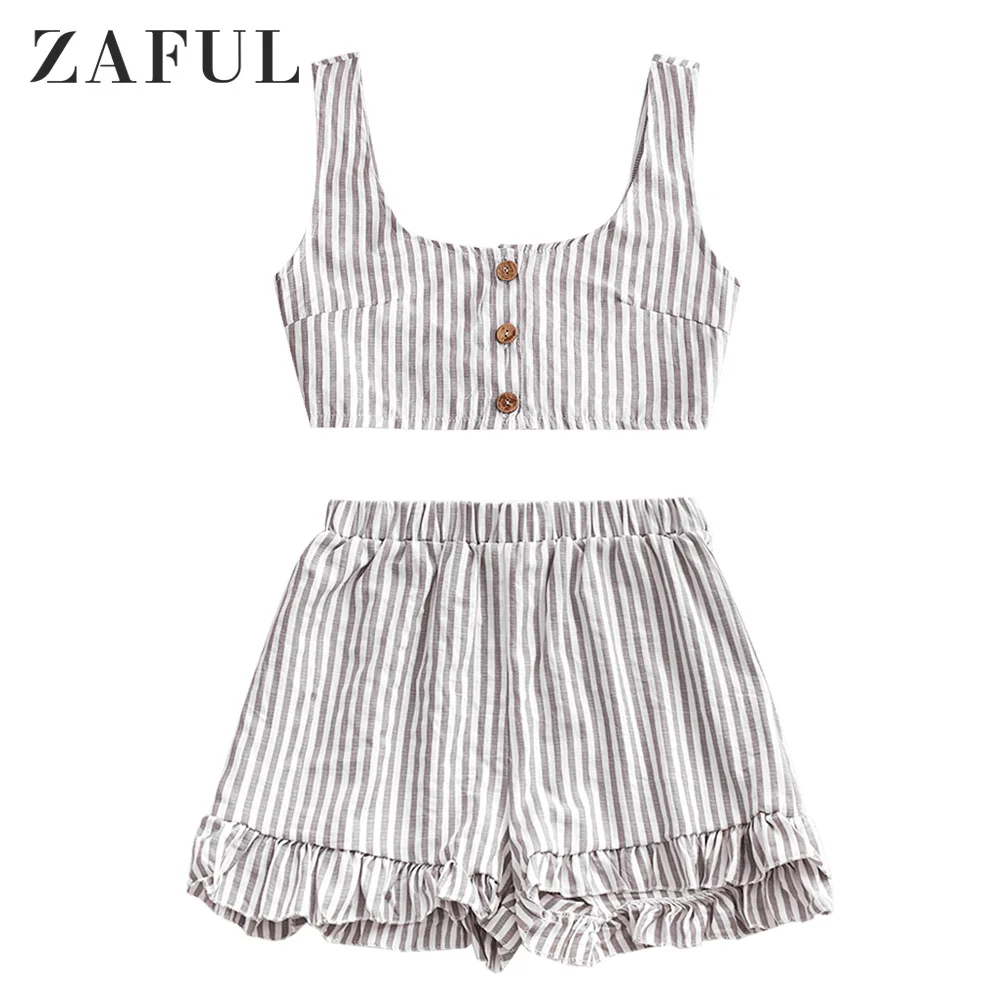 ZAFUL Полосатый U-образный вырез на пуговицах Сексуальный топ без рукавов с
