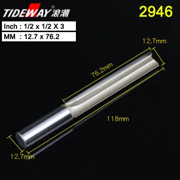 Tideway 1/" 1/2" хвостовик 2 флейты прямой бит Деревообрабатывающие инструменты фреза для дерева, карбида вольфрама Концевая фреза - Длина режущей кромки: 2946