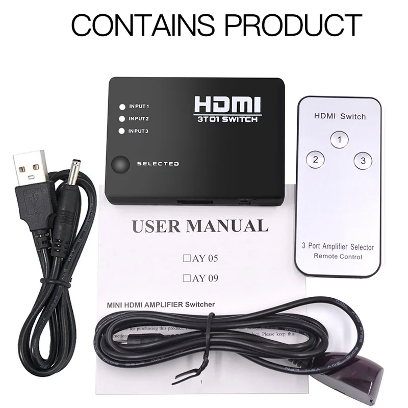 AOEYOO 3 портовый Переключатель HDMI 3x1 1080P 3D видео переключатель сплиттер входа 1 выход