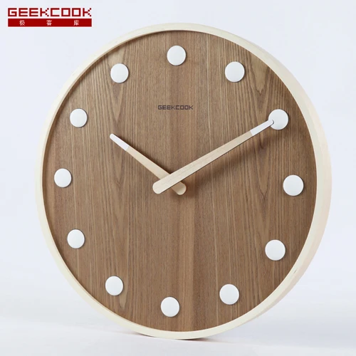 Light Wood GeekCook 14 дюймов не отражающие деревянные Реверсивные настенные часы простые спальные тихие пасторальные кварцевые часы большие настенные часы для гостиной - Цвет: Light Wood
