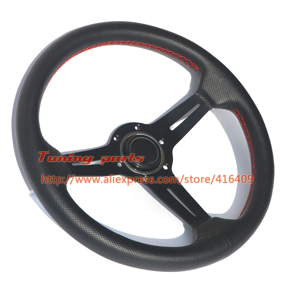 Рулевое колесо 350 мм кожаное рулевое с отверстиями Черная рукоятка ND для