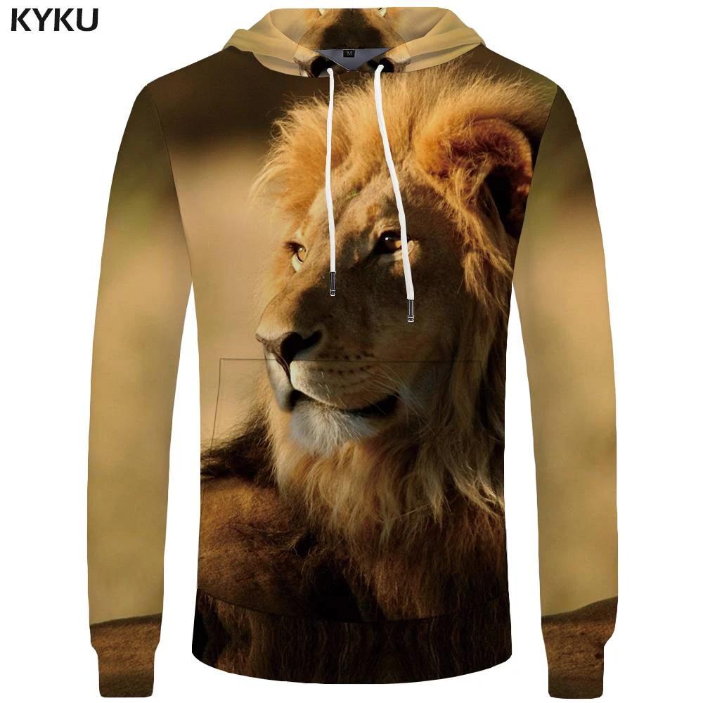 KYKU Лев толстовки для мужчин пламя карман животных Hoddie мужская одежда 3d капюшон