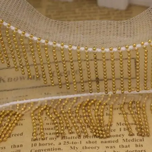 

5Yards Beaded Chain Gold Fringe Trimming Mesh Lace Ribbon Scrapbooking Applique Embellishment Sewing Renda For Wedding Dress