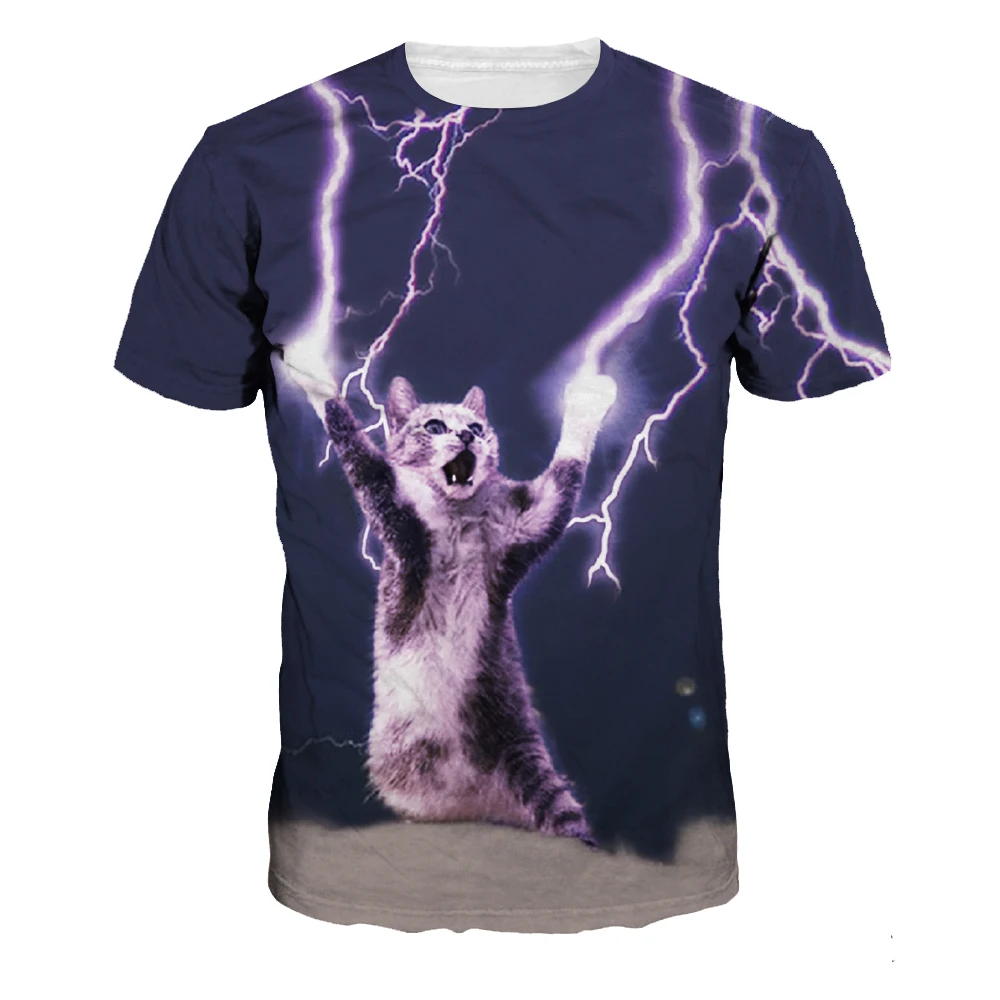 Футболка Lightning Thunder Cat Женская/Мужская симпатичная 3D футболка парные пары летняя