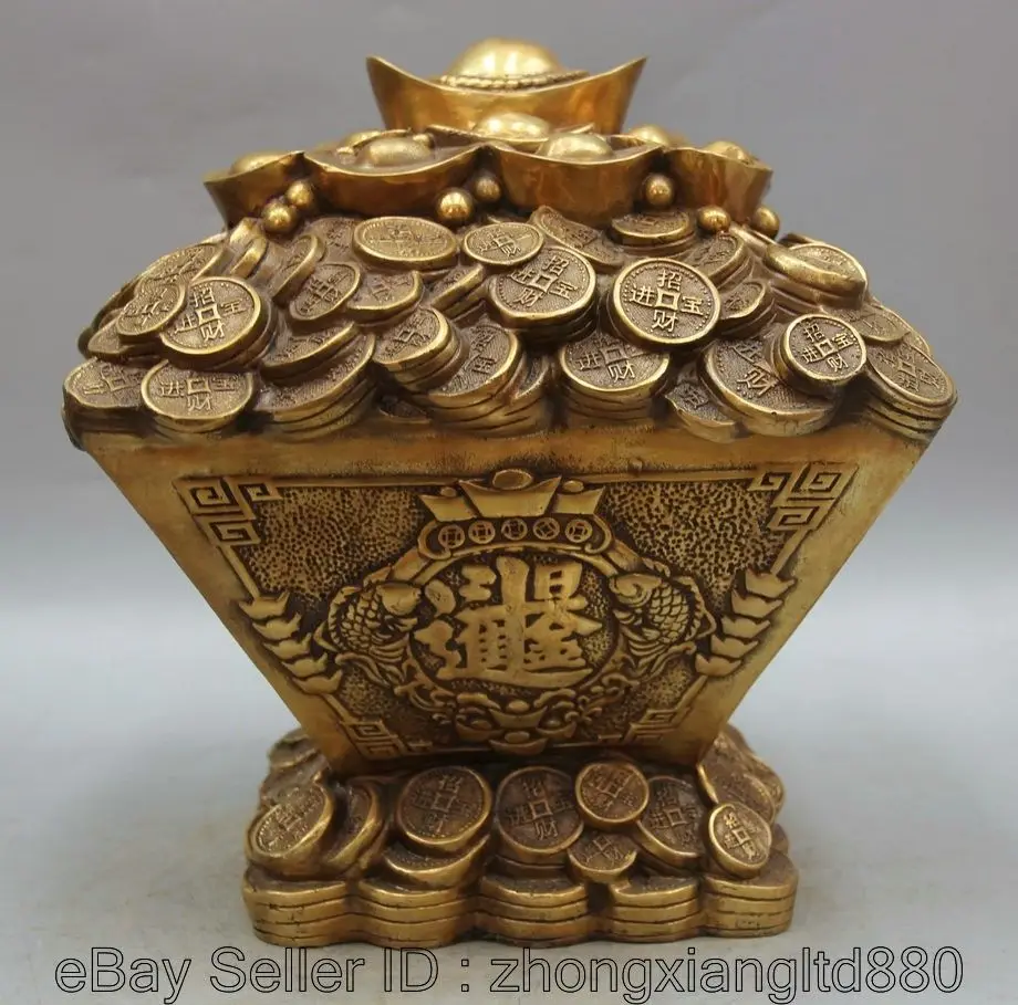 12 &quotКитайский медный фэн шуй Юань Бао богатство деньги две рыбы сокровище чаша L |