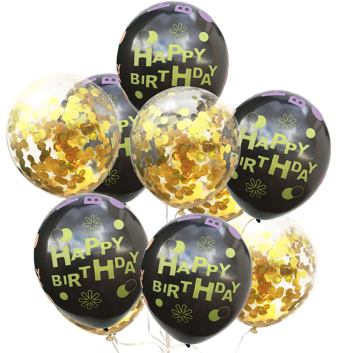 

ZLJQ 13pcs Happy birthday kit balloons party decorations 12inches butterfly star dots confetti ballon birthday flag supplies 65D