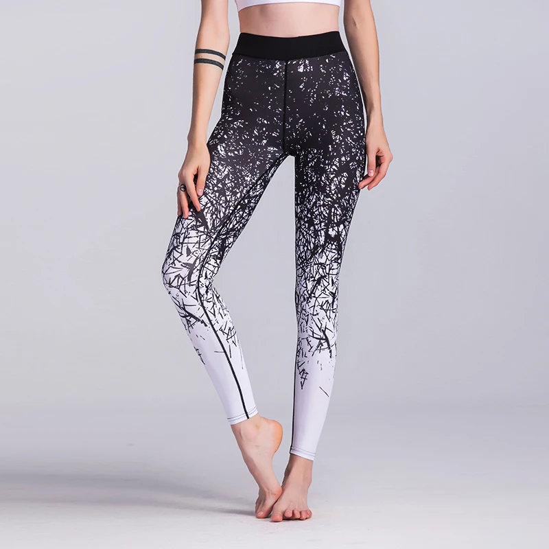 2019 White Black Gradient Printed Sporting Women Leggings Gymming Lady Legging Sexy Push Up Elastic Fitness Pants | Женская одежда