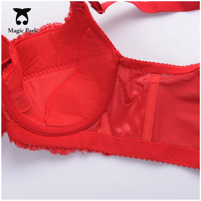 MagicPark 34/75CDEF 36/80CD Red Lace Floral Women Bra Inner Cotton Bralette Push Up Retro Lingerie Tops|bra up|up brawomen bra |