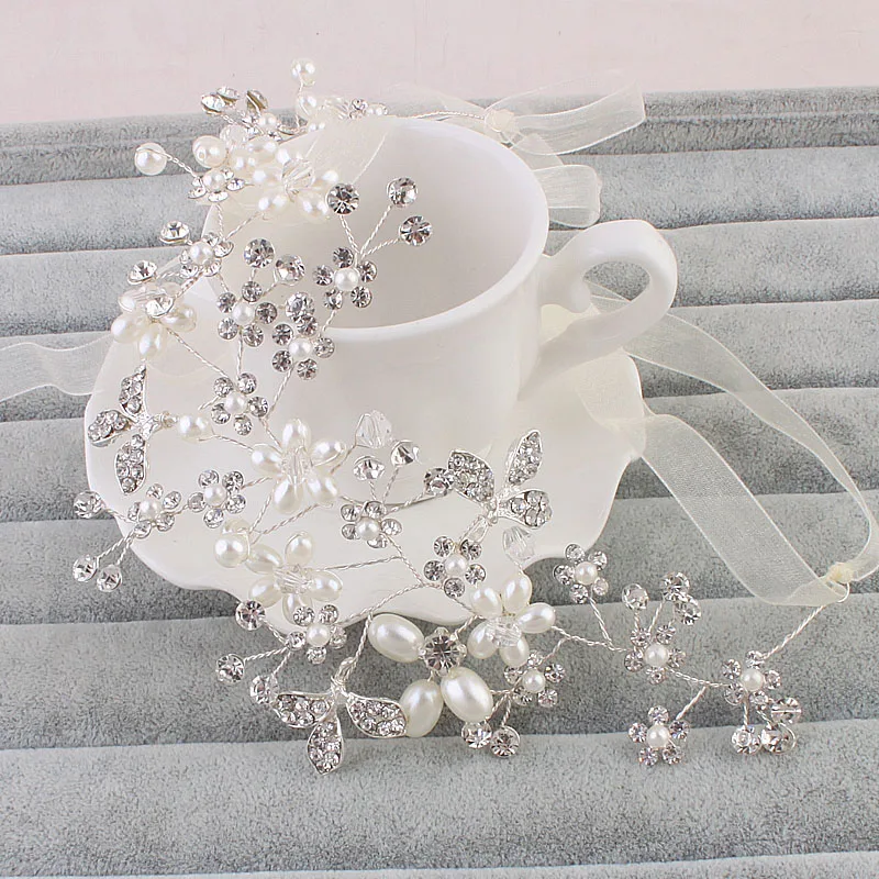 Pearl bride Headband with Korean handmade headdress high-end alloy rhinestone hoop Women jewelry wedding dress accessories | Украшения и