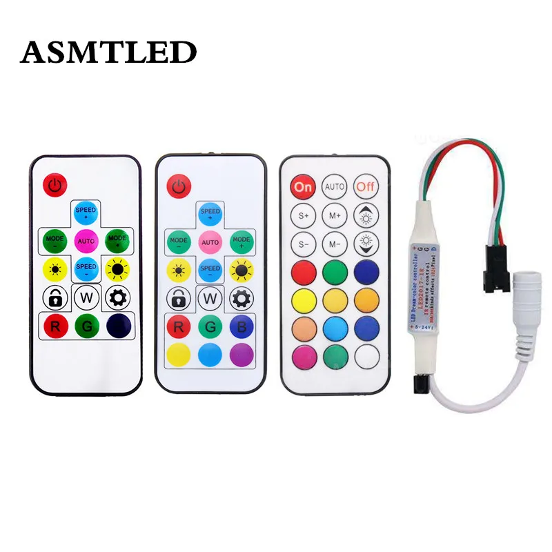 

DC5-24V Dream Color IR RF LED Pixel RGB Controller with 14key 17key 21Key Wireless Remote for WS2812B SK6812 WS2811 LED Strip