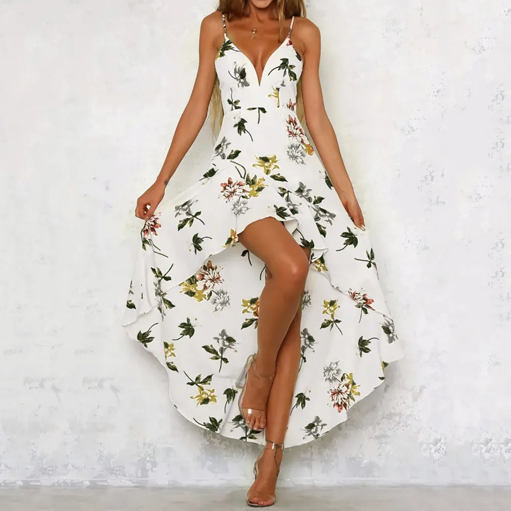 Женское платье с открытой спиной летнее Пляжное Платье макси цветочным принтом