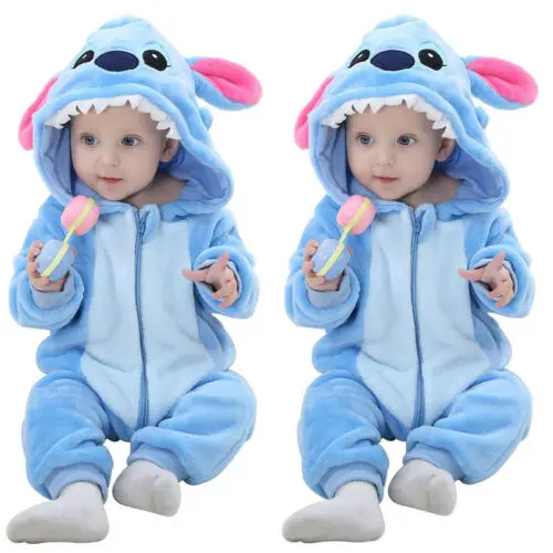 Canis Lovely Kids Baby Boys Stitch Flannel Zipper Hooded Romper Jumpsuit Outfits |