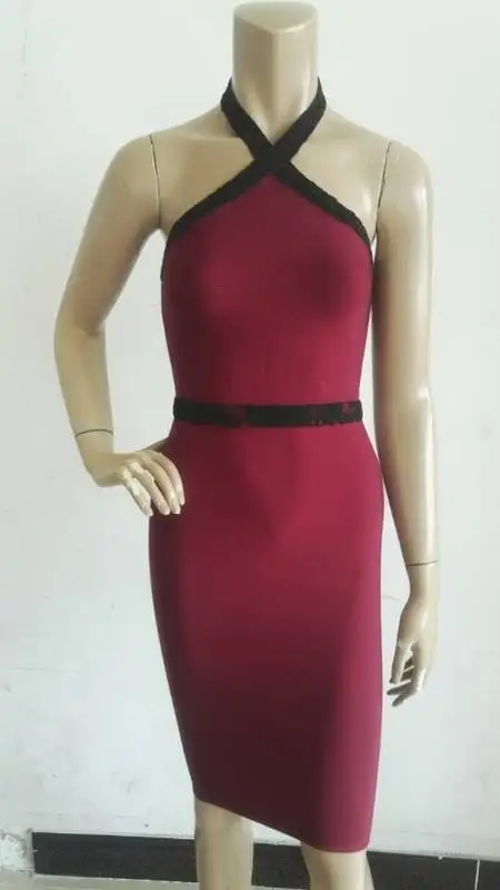 Летние модные пикантные Холтер спинки цвет красного вина Бандажное платье 2017