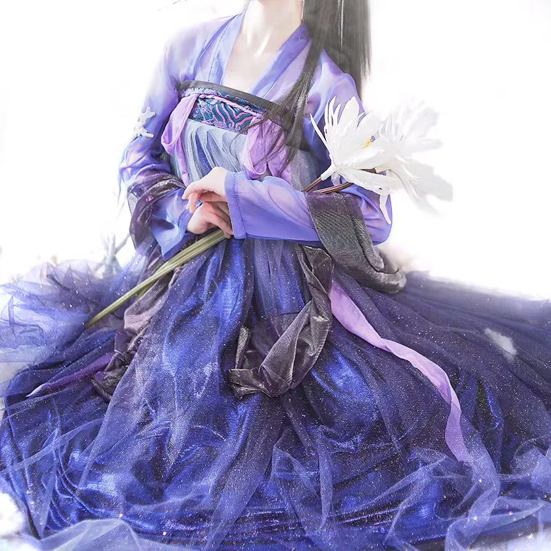 Женский Hanfu китайское платье в традиционном китайском Костюмы и рисунком в виде фиолетовых звезд Hanfu платье Для женщин Hanfu костюмы; Одежда для маленьких девочек платья DQS1423